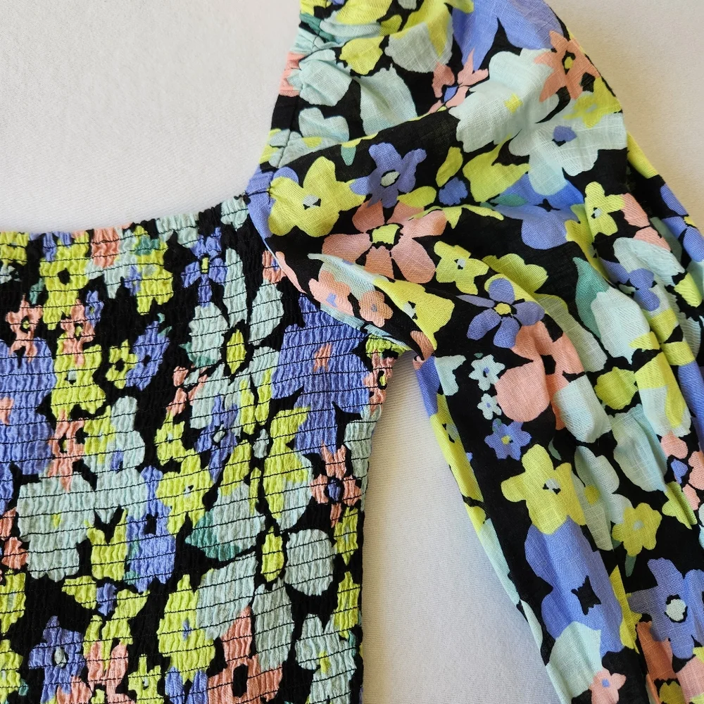 Free People Ariana Floral Colorful Printed Crop Top Blouse Long Sleeves Medium - Picture 6 of 15